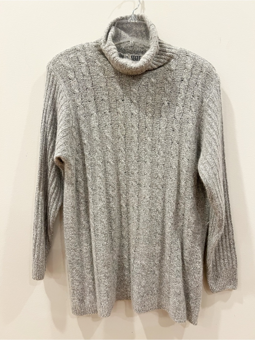 Vintage Segue Sweater Womens Large Silk Angora Lambswool Turtleneck Cable Knit